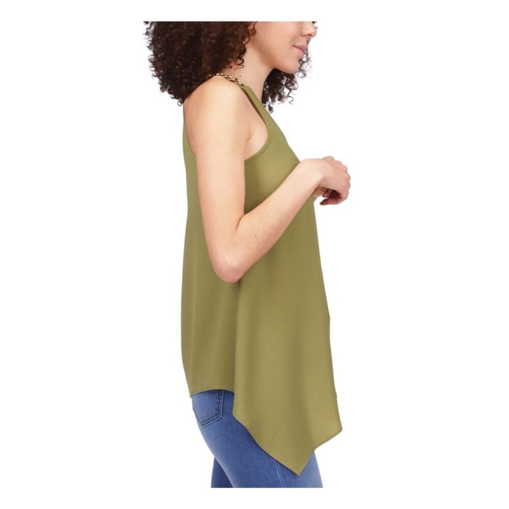 MICHAEL MICHAEL KORS Womens Green Asymmetrical Hem  Chain Sleeveless Top XS - Picture 3 of 4